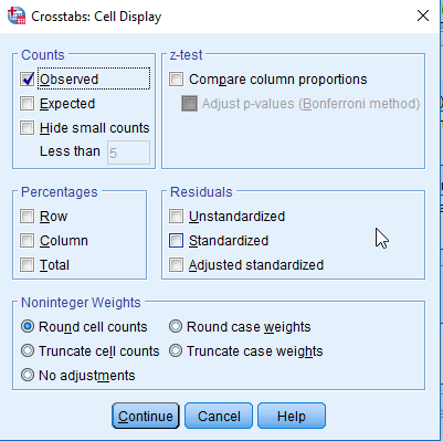 Crosstabs cell display